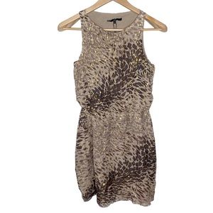 Tibi animal print silk gold accents mini dress size 0